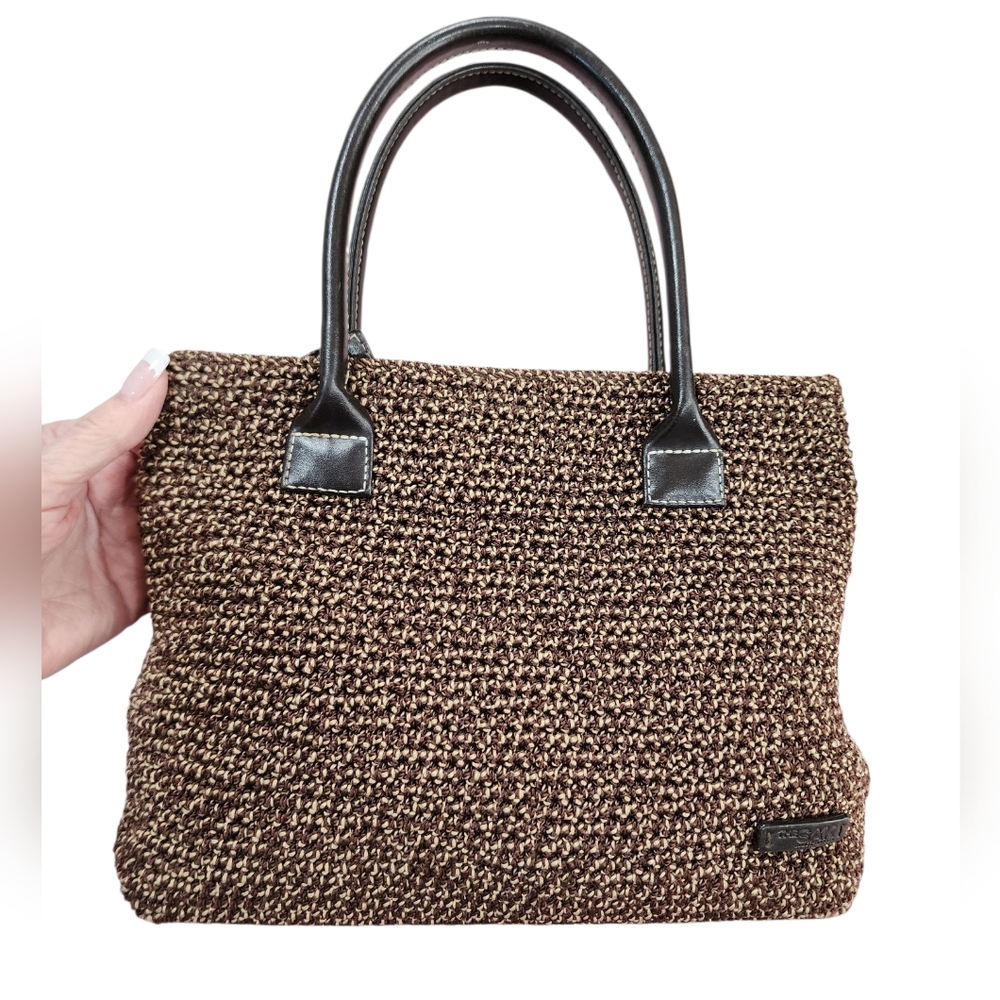 The Sak Elliott Lucca Chocolate Brown Crochet/Woven Satchel Bag EUC